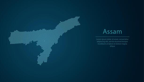 Assam, state of India, map contour with abstract circular line pattern vector