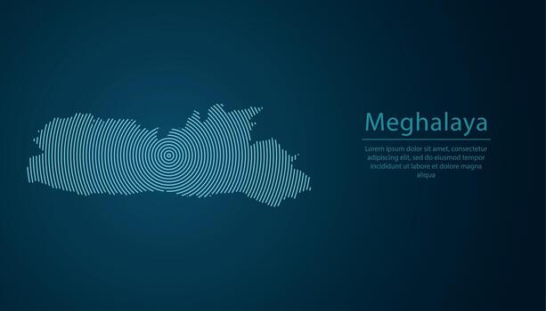 Meghalaya, state of India, map contour with abstract circular line pattern vector