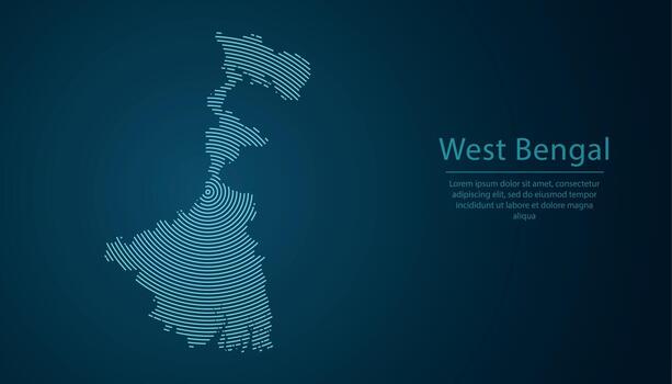 West Bengal, state of India, map contour with abstract circular line pattern vector