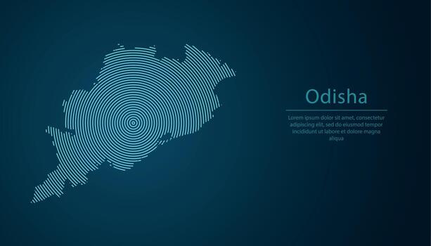 Odisha, state of India, map contour with abstract circular line pattern vector