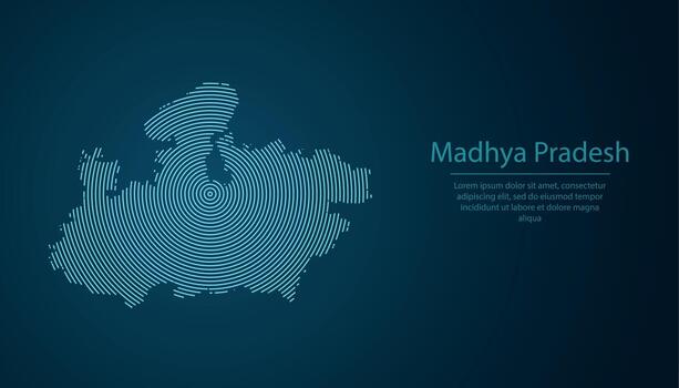 Madhya Pradesh, state of India, map contour with abstract circular line pattern vector