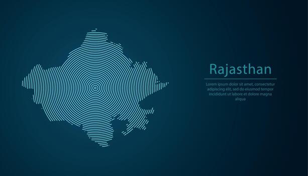 Rajasthan, state of India, map contour with abstract circular line pattern vector