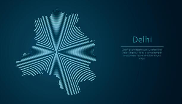 Delhi, state of India, map contour with abstract circular line pattern vector