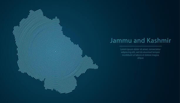 Jammu and Kashmir, state of India, map contour with abstract circular line pattern vector