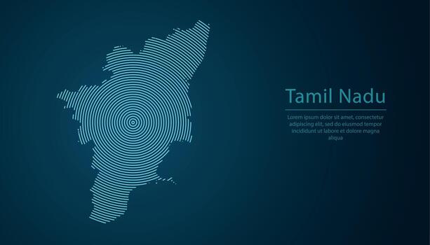 Tamil Nadu, state of India, map contour with abstract circular line pattern vector