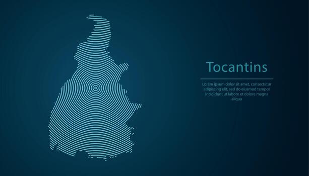 Tocantins, state of Brazil. Map contour with abstract circular line pattern vector