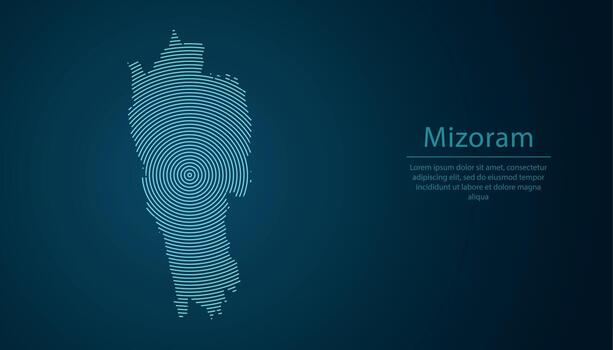 Mizoram, state of India, map contour with abstract circular line pattern vector