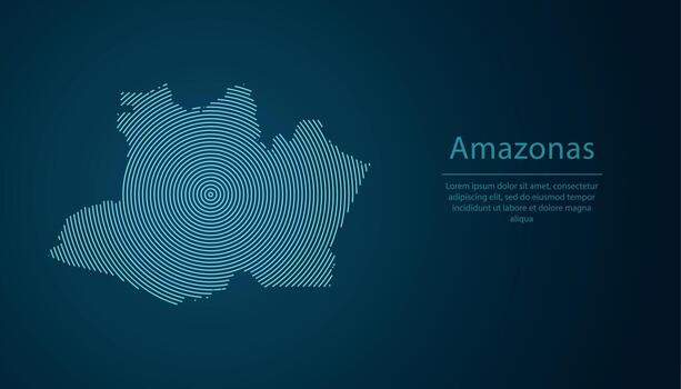 Amazonas, state of Brazil. Map contour with abstract circular line pattern vector