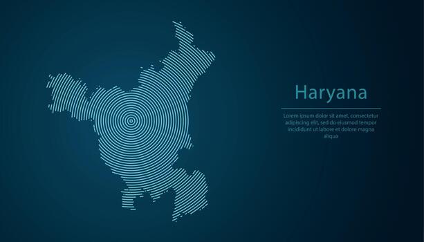 Haryana, state of India, map contour with abstract circular line pattern vector