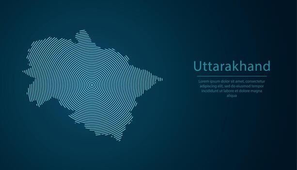 Uttarakhand, state of India, map contour with abstract circular line pattern vector