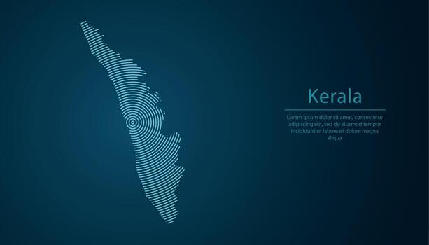 Kerala, state of India, map contour with abstract circular line pattern vector