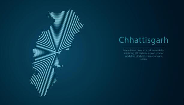 Chhattisgarh, state of India, map contour with abstract circular line pattern vector
