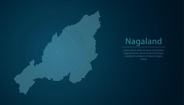 Nagaland, state of India, map contour with abstract circular line pattern vector