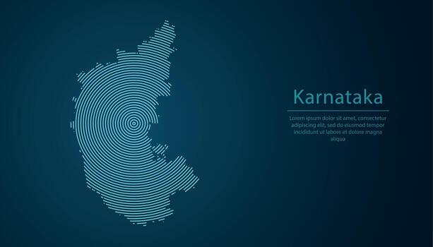 Karnataka, state of India, map contour with abstract circular line pattern vector