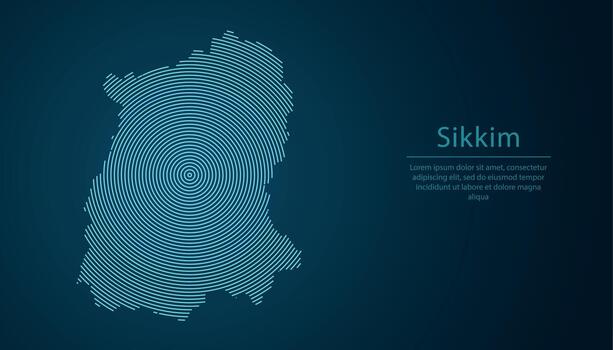 Sikkim, state of India, map contour with abstract circular line pattern vector