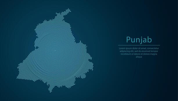 Punjab, state of India, map contour with abstract circular line pattern vector
