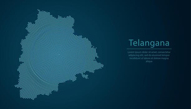 Telangana, state of India, map contour with abstract circular line pattern vector