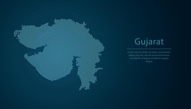 Gujarat, state of India, map contour with abstract circular line pattern vector