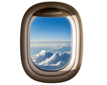 aereo finestra Visualizza di nuvole e cielo a partire dal sopra grafico isolato su un' trasparente sfondo png