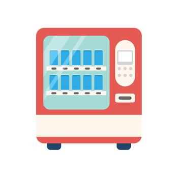 A red vending machine filled with blue drink cans offers convenience and refreshment for quick purchases, featuring a sleek design and digital interface for easy selection vector