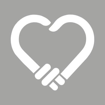 White heart shape formed by two interlocking hands on gray background vector