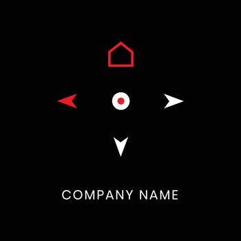 Minimalist navigation icons with company name on black background vector