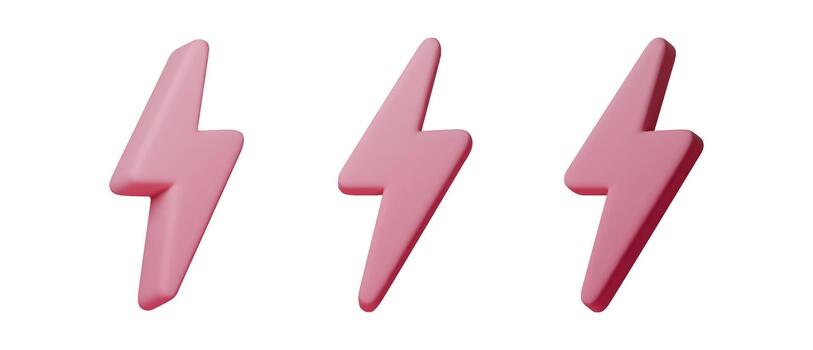 Lightning bolt pink 3d icon in smooth matte style. Modern minimal symbol for power, speed, charge and electric concepts. Clean isolated illustration for UI and digital design vector