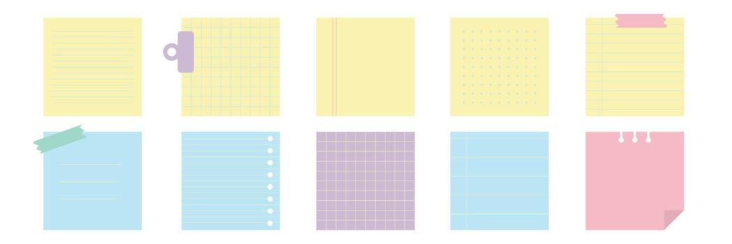 Set of paper notes. Lined, perforated, planning memo boards. vector