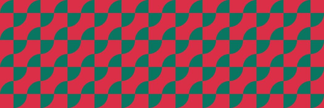Cristmas Seamless geometric pattern with alternating red and green squares and quarter circles. Abstract graphic design for holiday background or textile vector