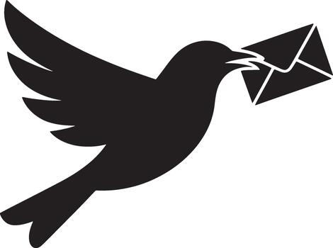 Silhouette of a bird carrying an envelope in its beak vector