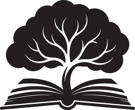 Open Book Transforms Into Tree Silhouette tree of knowledge vector