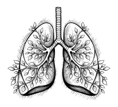Lungs with Tree Branches and Leaves Growing Within, Symbolizing Harmony with Nature vector