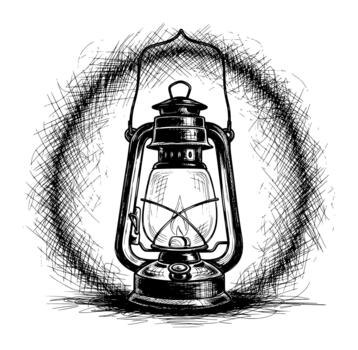 Classic Kerosene Lantern in Upright Pose with Hand-Drawn Crosshatching vector