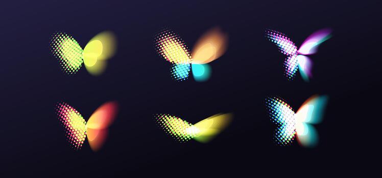 Halftone Butterfly Robot Digital Transformation Growth Transform Logo Concept Set for AI Business Network Tech, Big Data Finance Technology, Innovative Solutions and Discoveries. Illustration vector