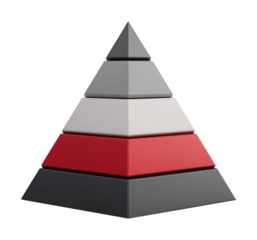 Multi colored pyramid chart with five horizontal layers, isolated on transparent background png