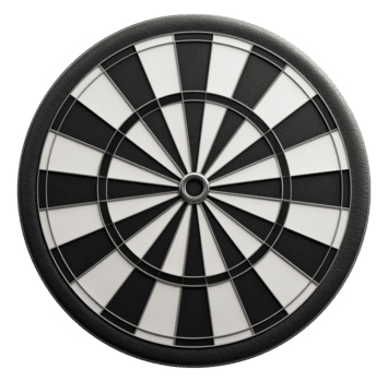 Traditional dartboard with black and white alternating segments in circular pattern, isolated on transparent background png