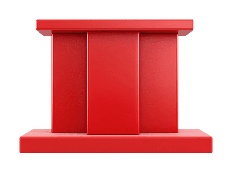 Bright red rectangular podium with for presentation or display, isolated on transparent background png