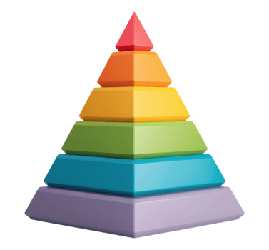 Six level pyramid diagram chart for data visualization and infographics, isolated on transparent background png