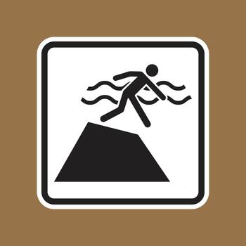 Warning Sign Illustrating Danger of Falling into Water from a Cliff Edge vector