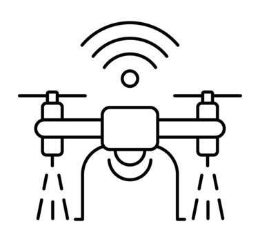 Line Art Drone with Wi-Fi Signal and Spray Nozzles for Aerial Application vector