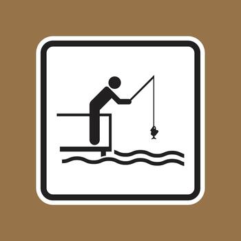 Fisherman Casting a Line on Dock with Fish Hooked in Water Frame vector