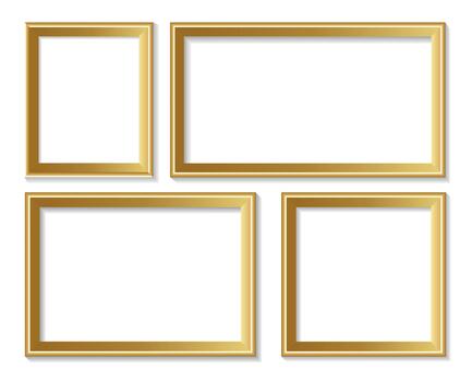 Simple golden picture frame set, vertical, horizontal orientation middle size, icons vector