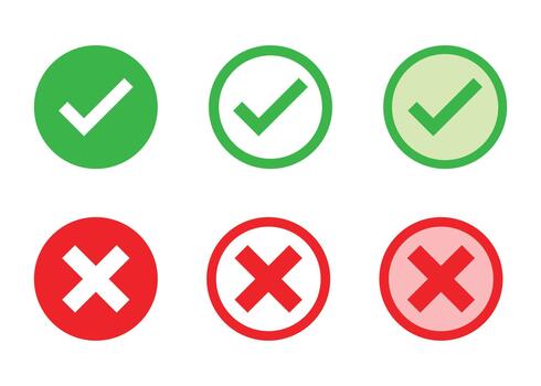 Some check buttons contain a check mark and some contain a cross. Suitable for web and apps vector