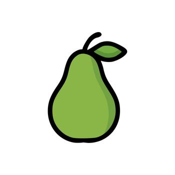 Cartoon pear fruit in flat design, bright green color with shading, bold black lines, cute and simple style vector