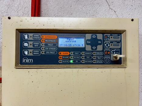 Control panel display with operational status and date photo