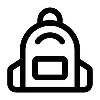 Minimal black line backpack with simple structure, perfect for school materials, student themes, travel, and learning visuals on light backgrounds. vector