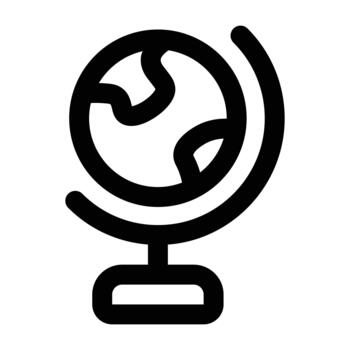 Simple black line globe with stand, suitable for geography, travel, global learning, exploration, and academic contexts on light backgrounds. vector