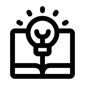 Thin line open book with a glowing lightbulb, symbolizing knowledge, creativity, study, and learning. vector