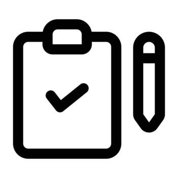 Thin line sheet with a checkmark, suited for study materials, exam preparation, tasks, and school or office activities. vector