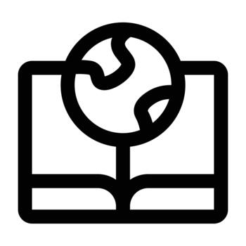 Delgado línea ilustración de un abierto libro con un globo, ideal para educación, geografía lecciones, aprendizaje materiales, y académico contenido. vector